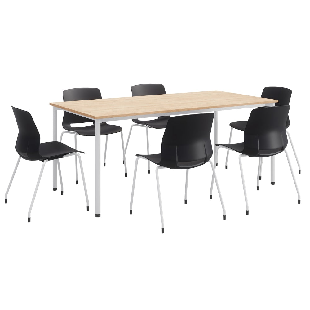 KFI Studios Dailey Table Set With 6 Poly Chairs, Natural Table/Black Chairs