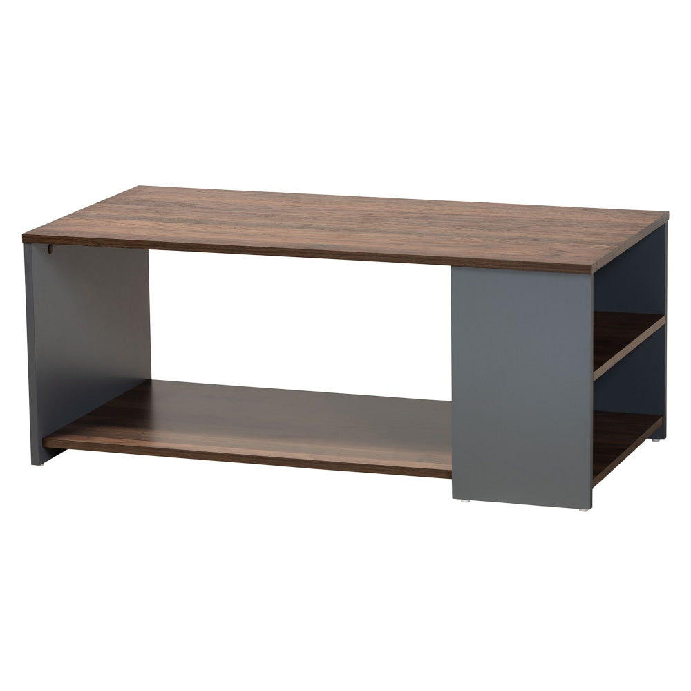 Baxton Studio Modern And Contemporary 2-Tone Storage Coffee Table, 16-1/16inH x 39-7/16inW x 19-3/4inD, Walnut/Gray