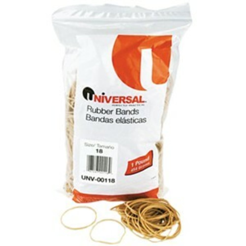 Universal 00118 Rubber Band - Size: #18 - 3in Length x 0.06in Width - 12lb/in - 1600 / Box - Rubber - Beige