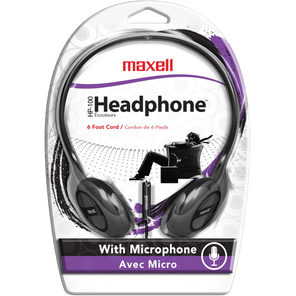 Maxell HP-100 On-Ear Headphones With Microphone, Black
