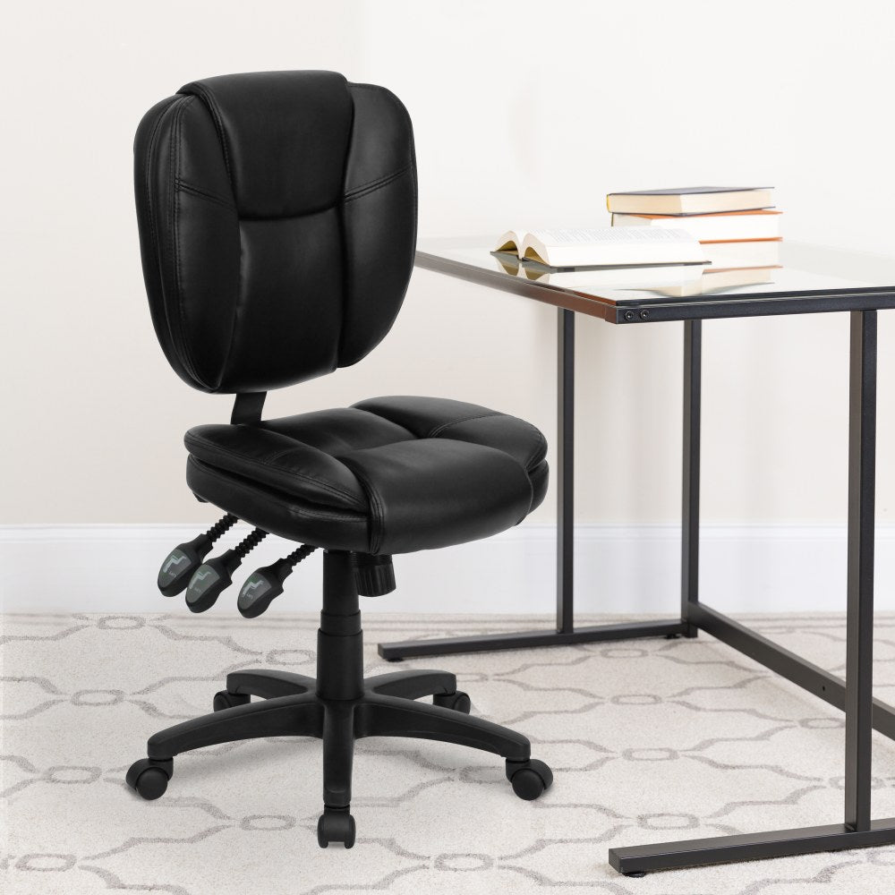 Flash Furniture LeatherSoft Faux Leather Mid-Back Multifunction Ergonomic Swivel Task Chair, Black