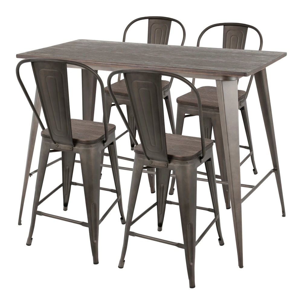 LumiSource Oregon Table With 4 Stools, Antique Metal/Espresso