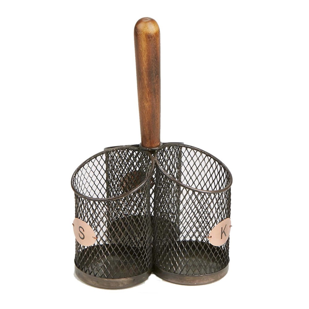 Mind Reader Wood 3-Compartment Utensil Caddy, 10-1/4inH x 7inW x 7inD, Brown