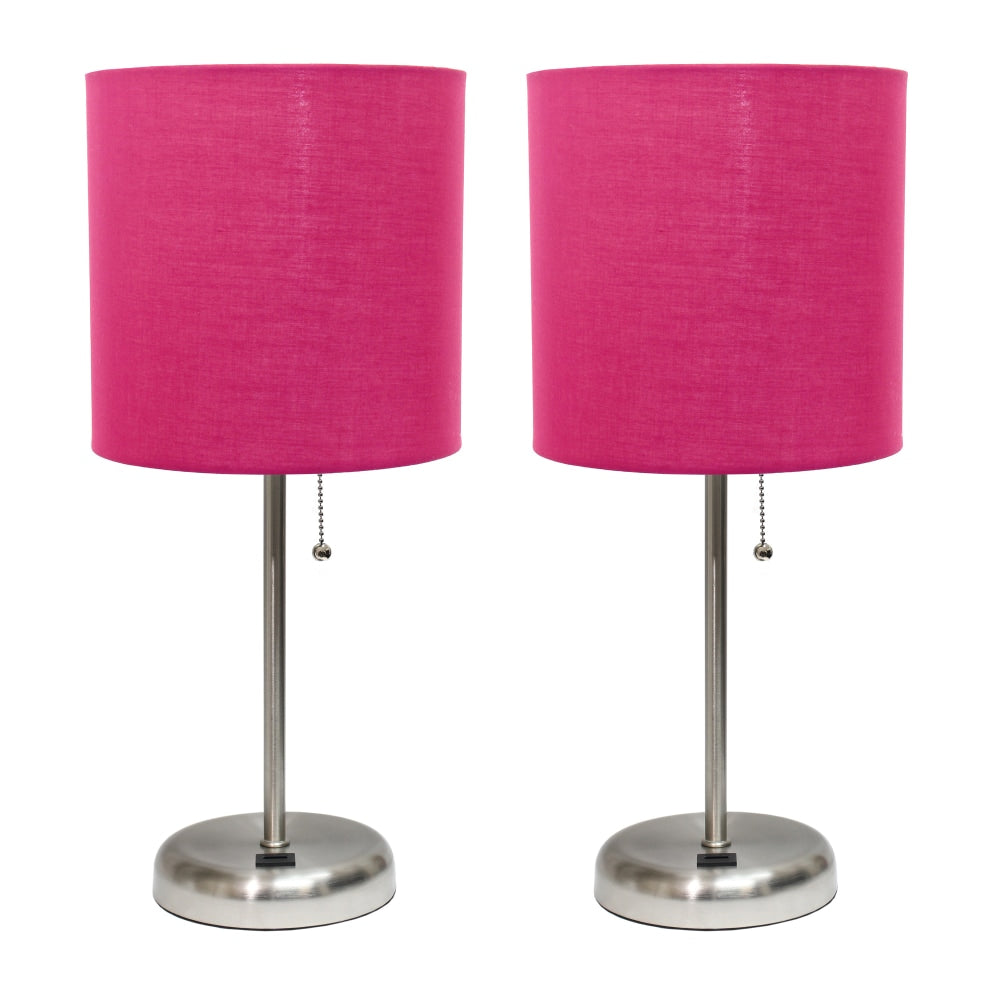 LimeLights Stick Lamps, 19-1/2inH, Pink Shade/Brushed Steel Base, Set Of 2 Lamps