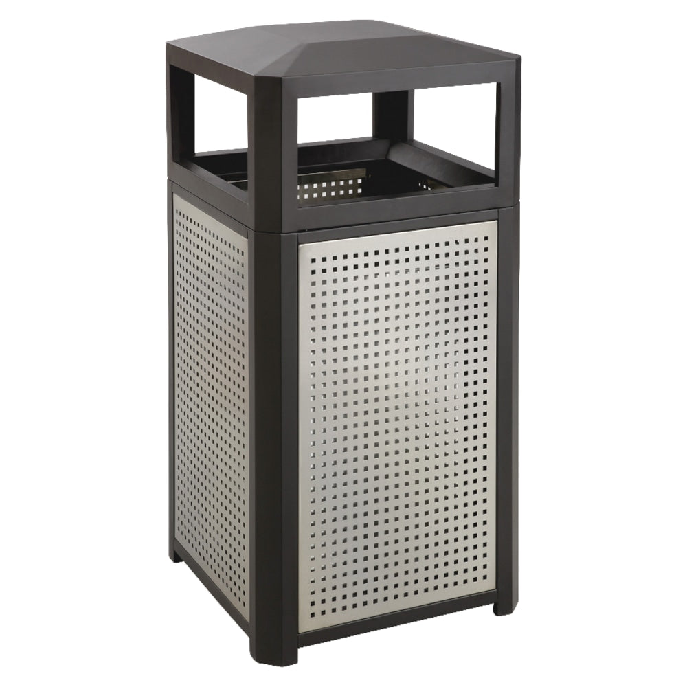 Safco Evos Series Side-Opening Steel Waste Receptacle, 15-Gallon, 33 1/4inH x 16inW x 16inD, Black/Gray