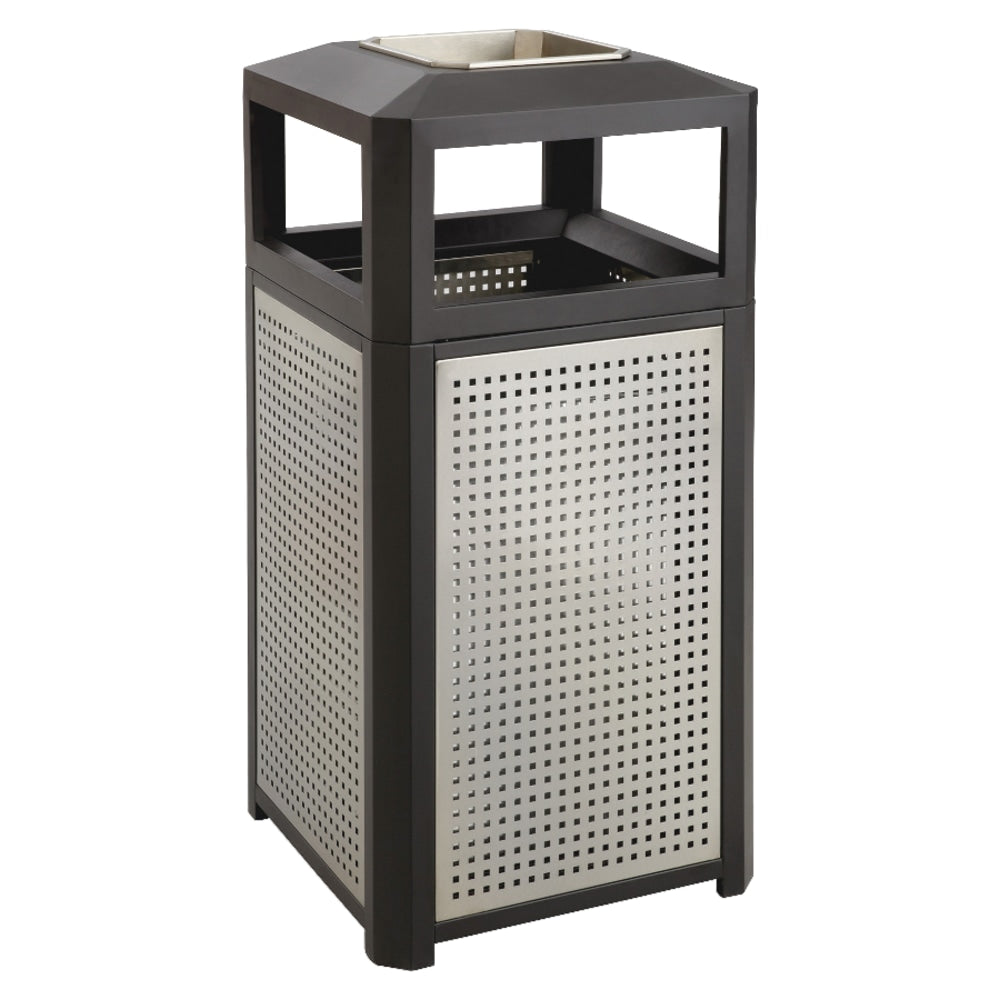 Safco Evos Square Side-Open Steel Waste Receptacle With Ashtray, 15-Gallon Capacity, Black/Gray