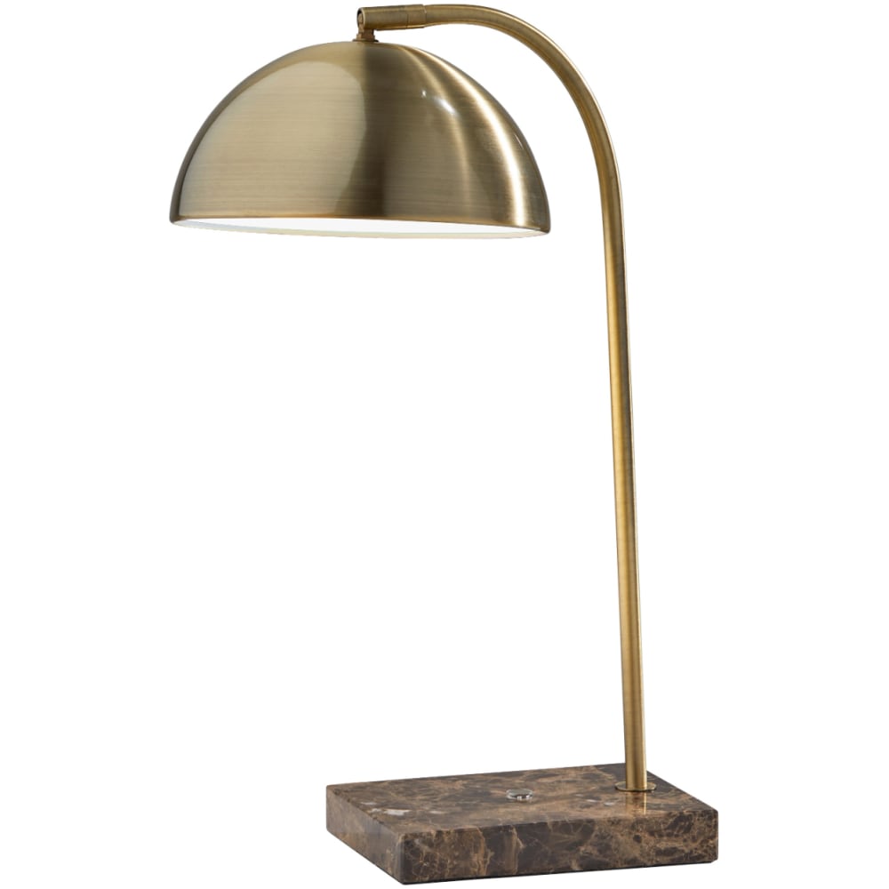 Adesso Paxton Desk Lamp, 18inH, Antique Brass Shade/Brown Marble Base