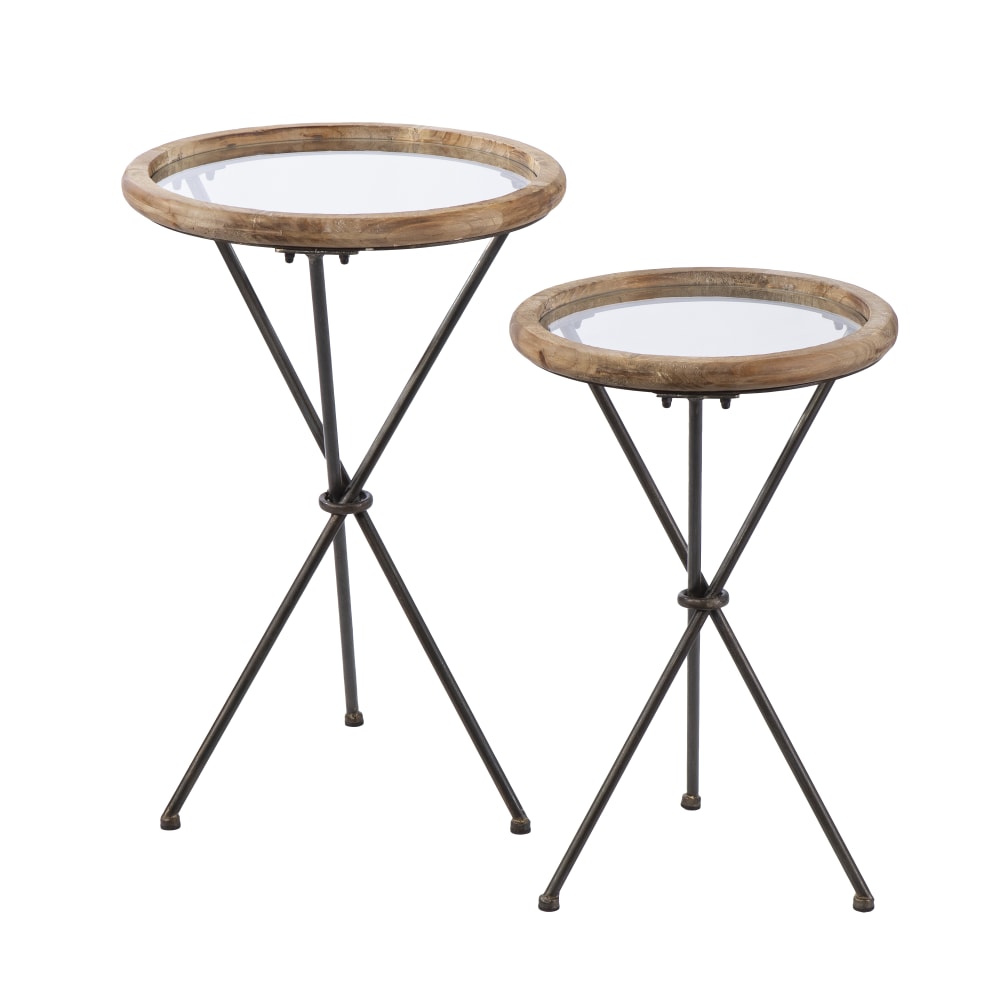 SEI Crellon Glass-Top Accent Tables, Natural/Black, Set Of 2 Tables