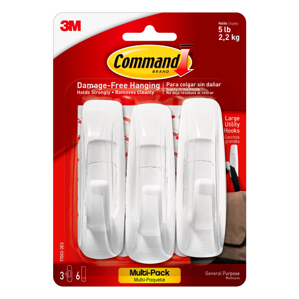 Command Large Utility Hooks, 1 Command Hook, 6 Command Strips, Damage Free Hanging of Dorm Room Decorations, White