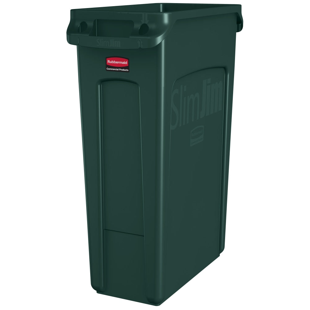 Rubbermaid Slim Jim Rectangular Polyethylene Vented Waste Receptacle, 23 Gallons, Green