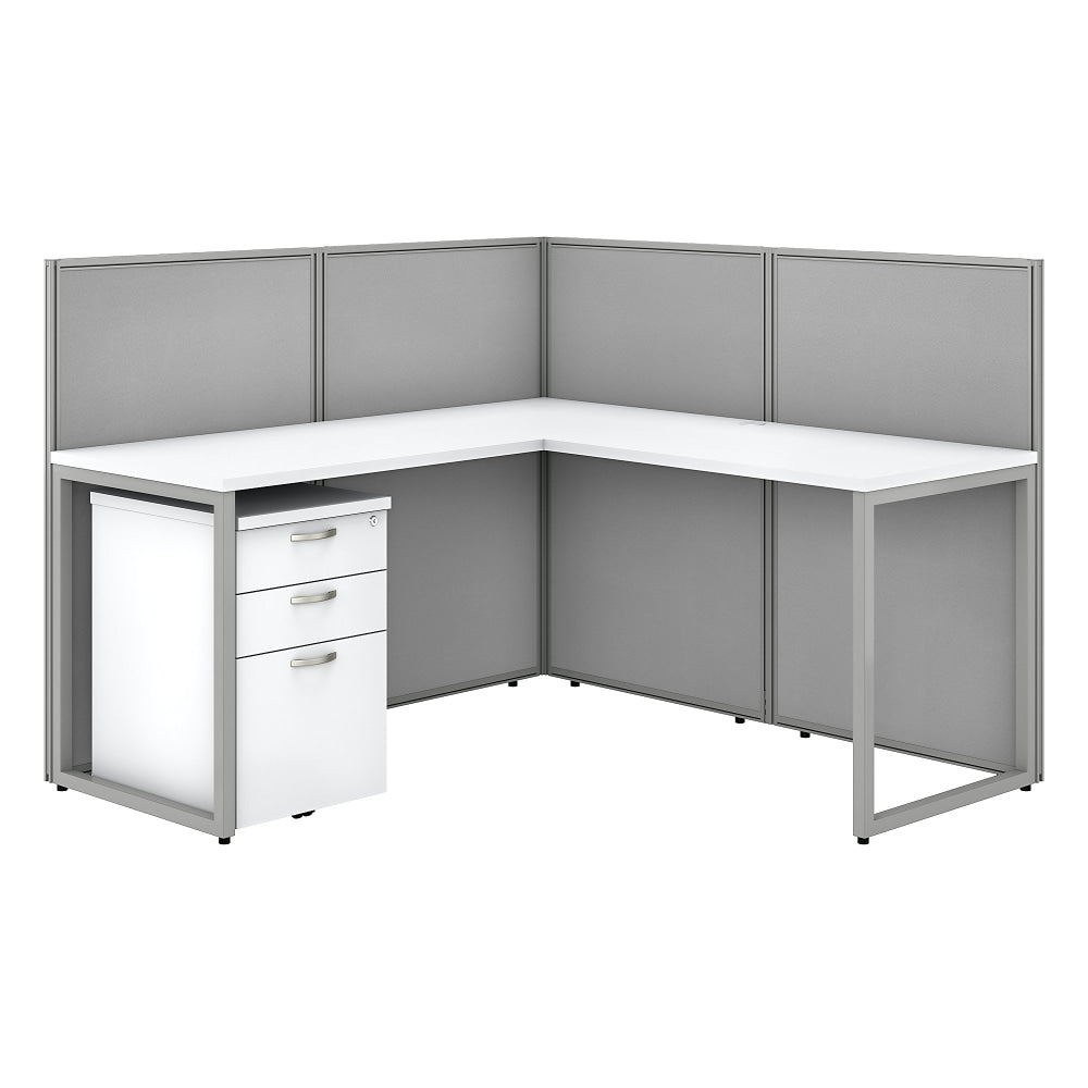 Bush Business Furniture Easy Office 60inW 1-Person L-Shaped Cubicle Desk Workstation With 45inH Panels And File Cabinet, Pure White/Silver Gray, Standard Delivery