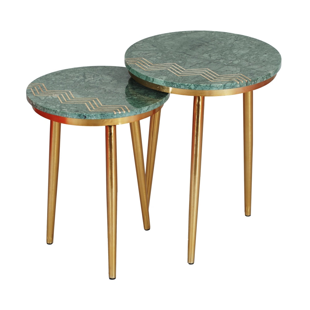 Coast to Coast Jade Nesting Side/End Tables, 23inH x 18inW x 18inD, Avery Green/Gold, Set Of 2 Tables
