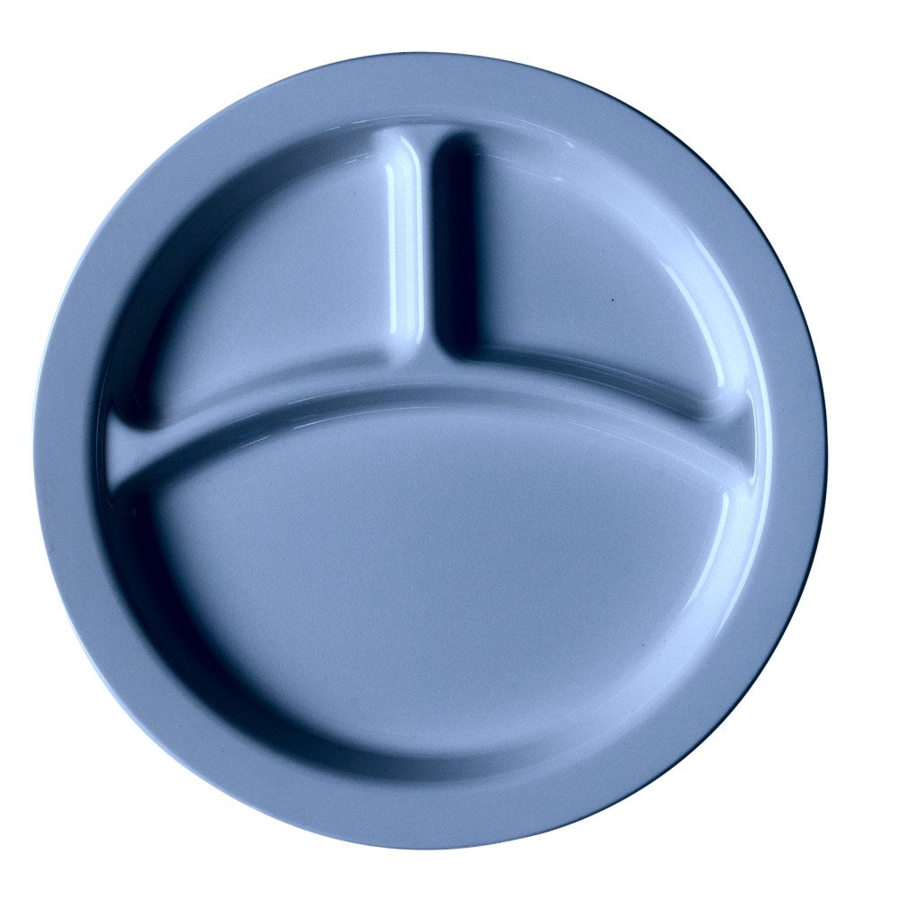 Cambro Camwear 3-Compartment Dinnerware Plates, 9in, Slate Blue, Pack Of 48 Plates