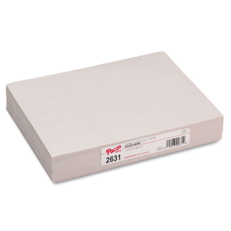 Skip-A-Line Ruled Newsprint Paper, 1" Two-Sided Long Rule, 8.5 X 11, 500/pack