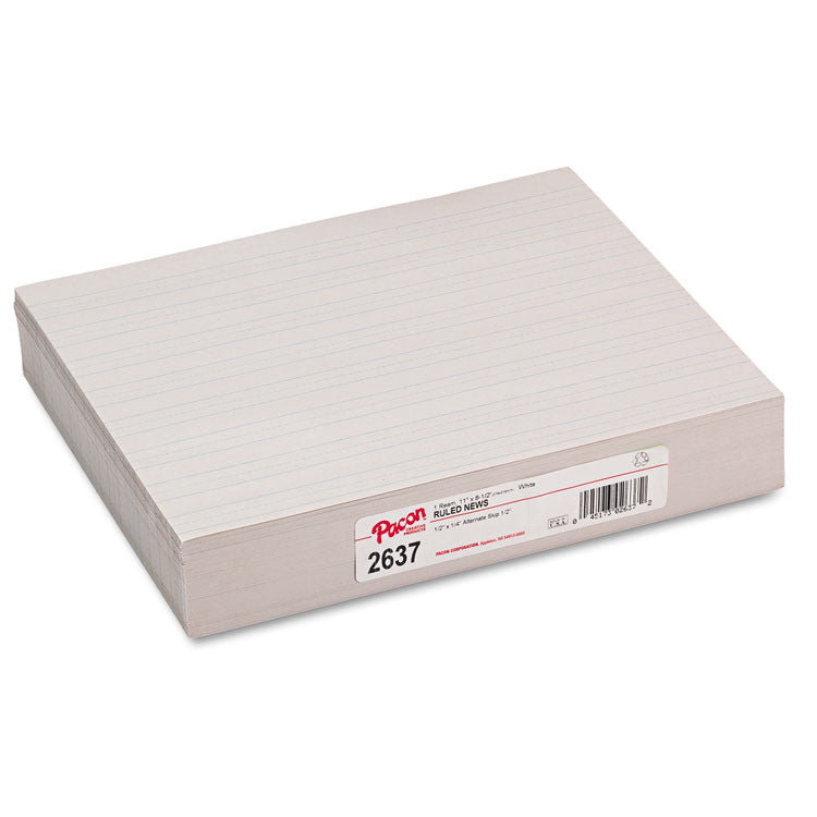 Skip-A-Line Ruled Newsprint Paper, 1/2" Two-Sided Long Rule, 8.5 X 11, 500/pack