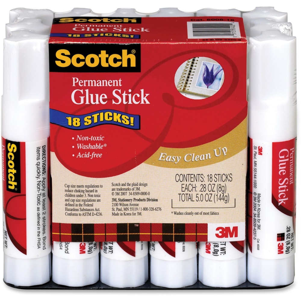 Scotch Glue Stick, .28 oz, 18-Pack - 0.28 oz - 18 / Pack - White