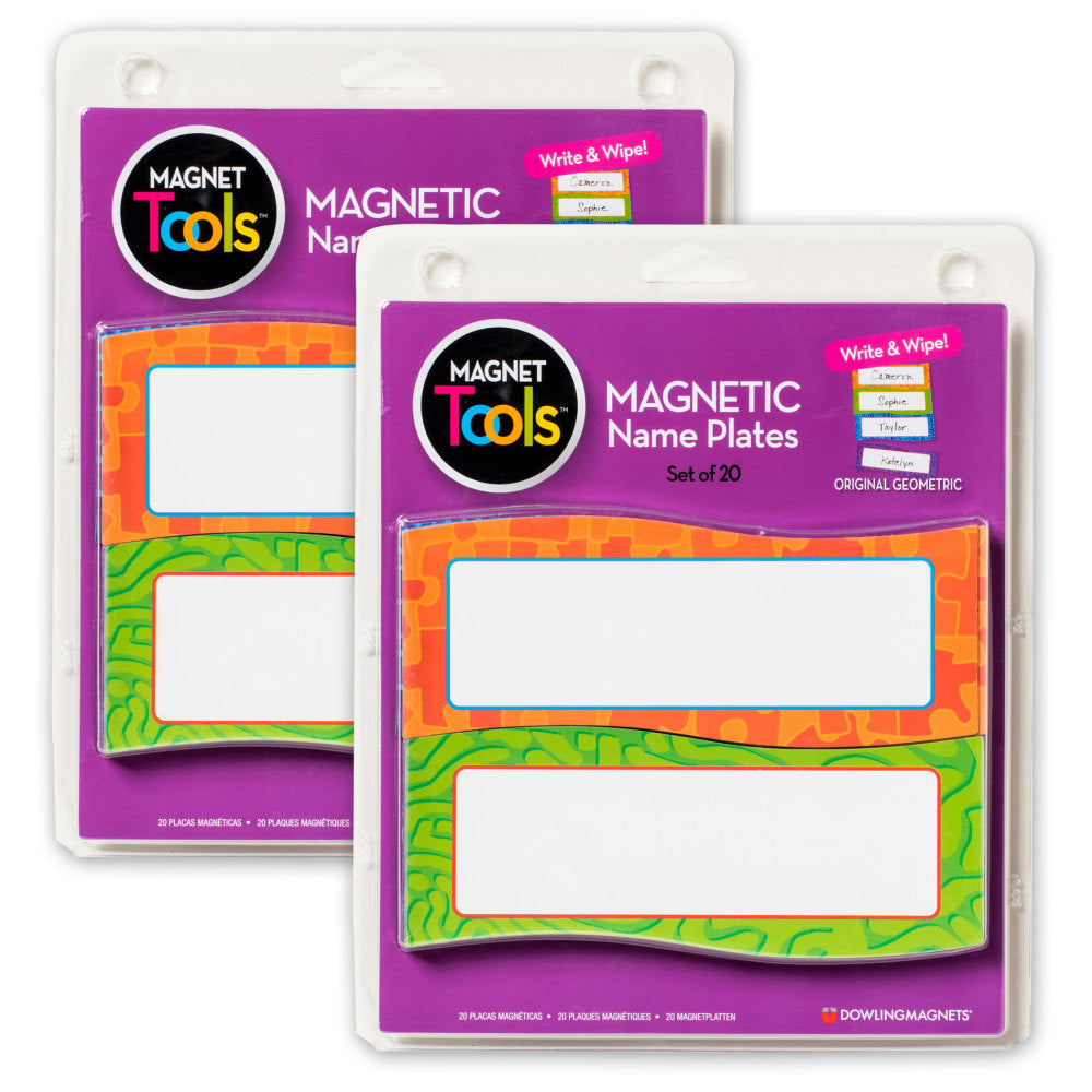 Dowling Magnets Magnetic Name Plates, 5inH x 2inW x 1/16inD, Multicolor, 20 Nameplates Per Pack, Set Of 2 Packs