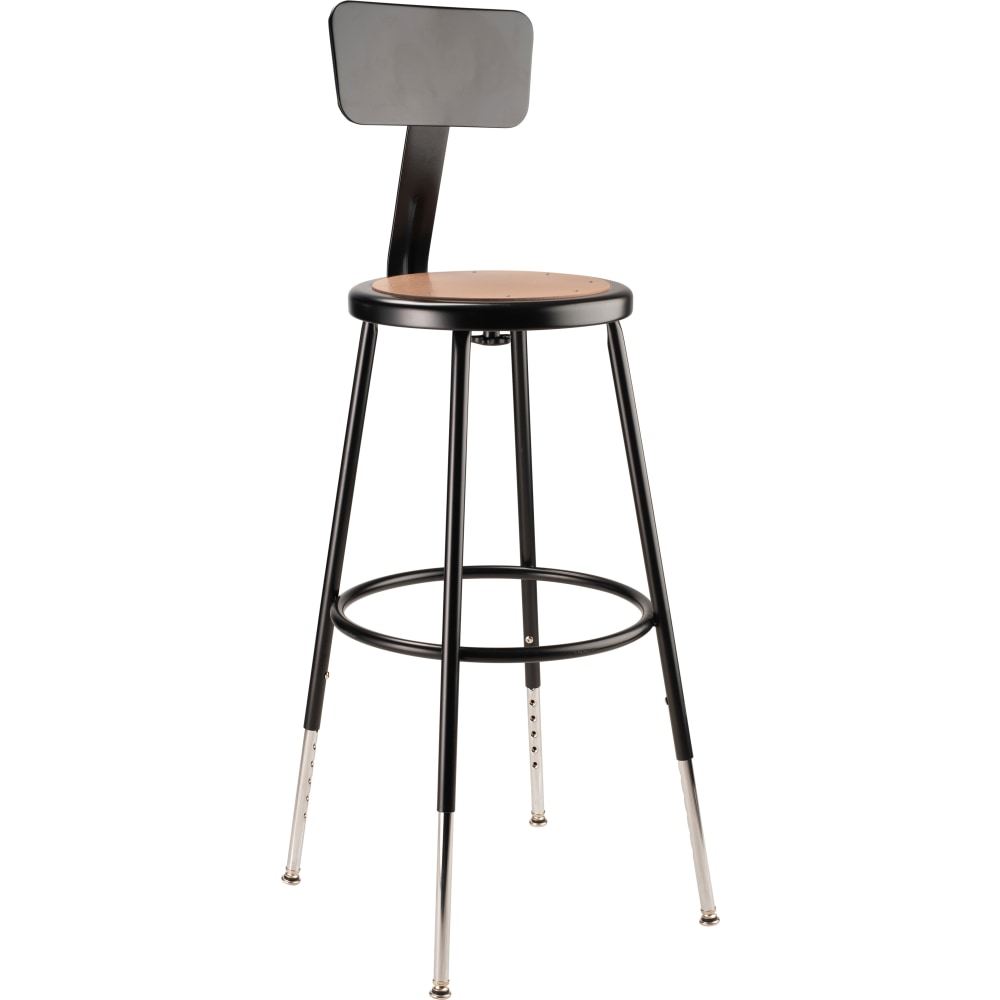 National Public Seating Adjustable Hardboard Stool With Back, 25in-33inH, Black