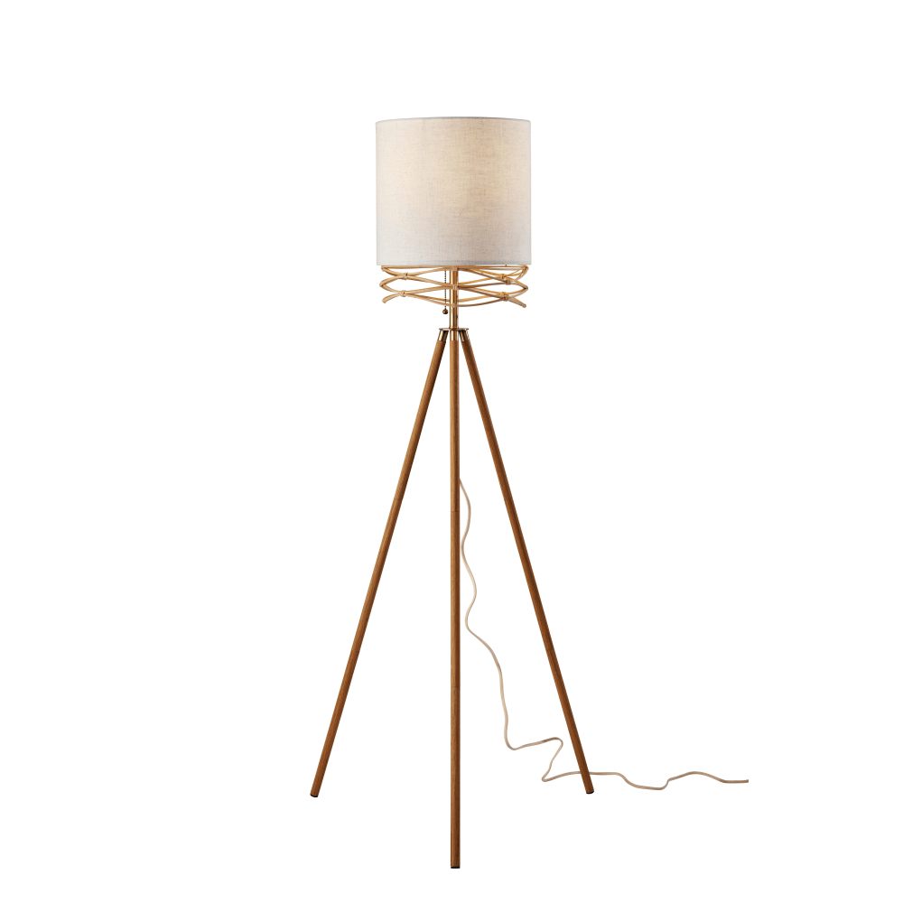 Adesso Melanie Tripod Floor Lamp, 60inH, White/Natural With Antique Brass