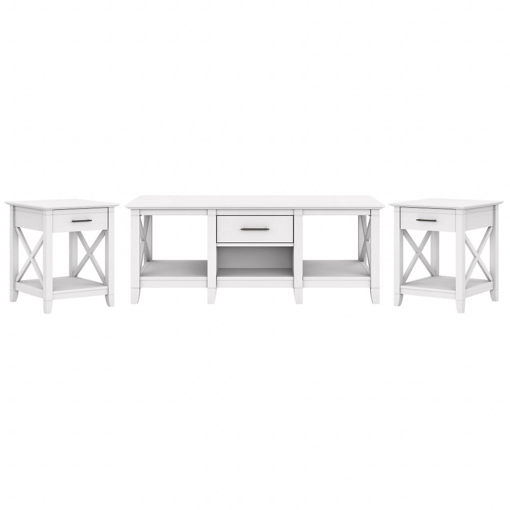 Bush Furniture Key West Coffee Table With Set Of 2 End Tables, Pure White Oak, Standard Delivery