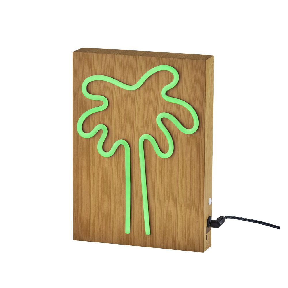 Adesso Simplee Wood-Framed Neon Table Lamp, 9inH, Palm Tree