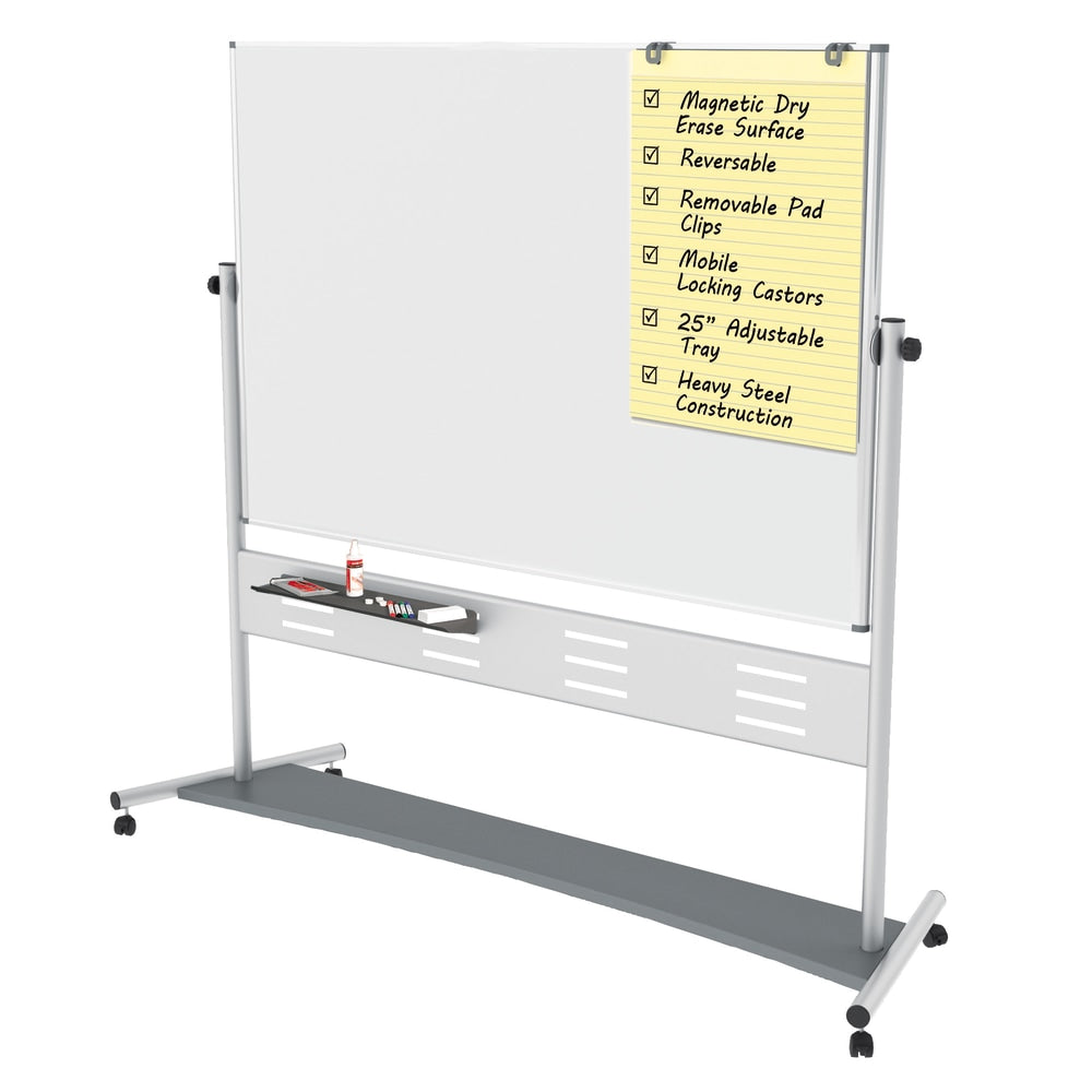 MasterVision Gold Ultra Evolution Revolver Magnetic Mobile Dry-Erase Whiteboard Easel, 70in x 47in, Aluminum Frame With Silver Finish