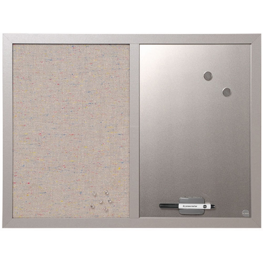MasterVision Magentic Fabric/Non-Magnetic Dry-Erase/Bulletin Board, 18in x 24in, Gray Wood Frame