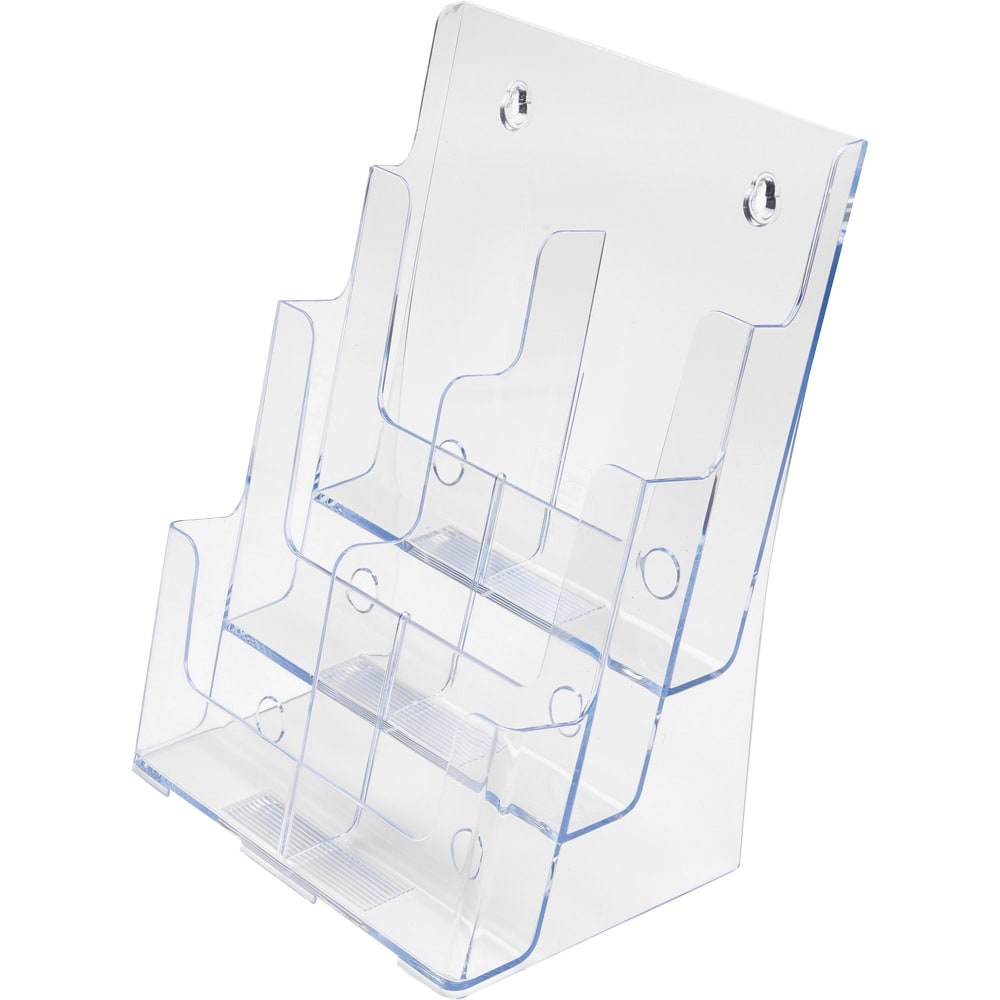 deflecto 6-Leaflet Tiered Desktop Lit. Holder - 6 Pocket(s) - 3 Tier(s) - 13.8in Height x 9in Width x 7.5in Depth - Desktop, Wall Mountable - Clear - Plastic - 1Each
