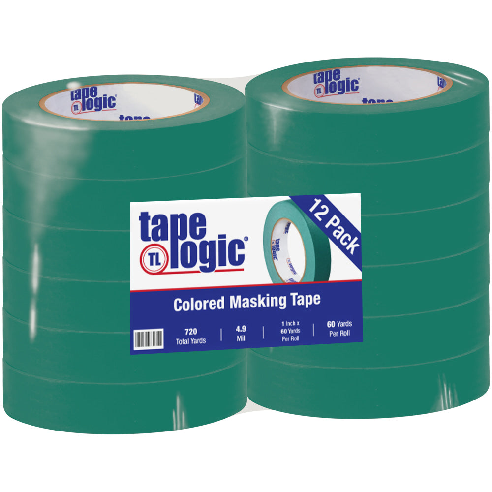 Tape Logic Color Masking Tape, 3in Core, 1in x 180ft, Dark Green, Case Of 12