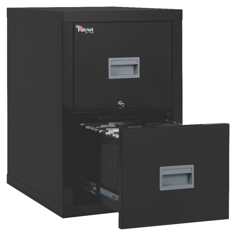 FireKing Patriot 25inD Vertical 2-Drawer File Cabinet, Metal, Black, Dock-to-Dock Delivery