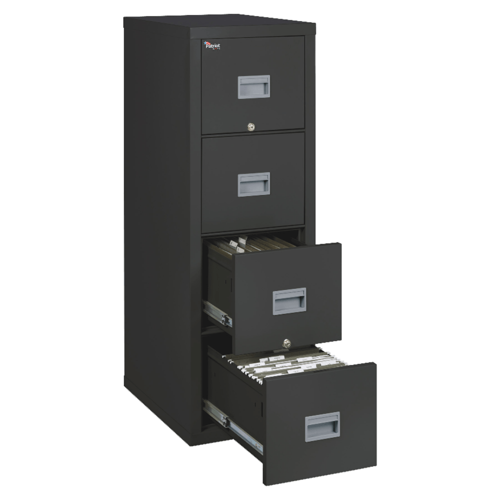 FireKing Patriot 25inD Vertical 4-Drawer Fireproof File Cabinet, Metal, Black, Dock-to-Dock Delivery