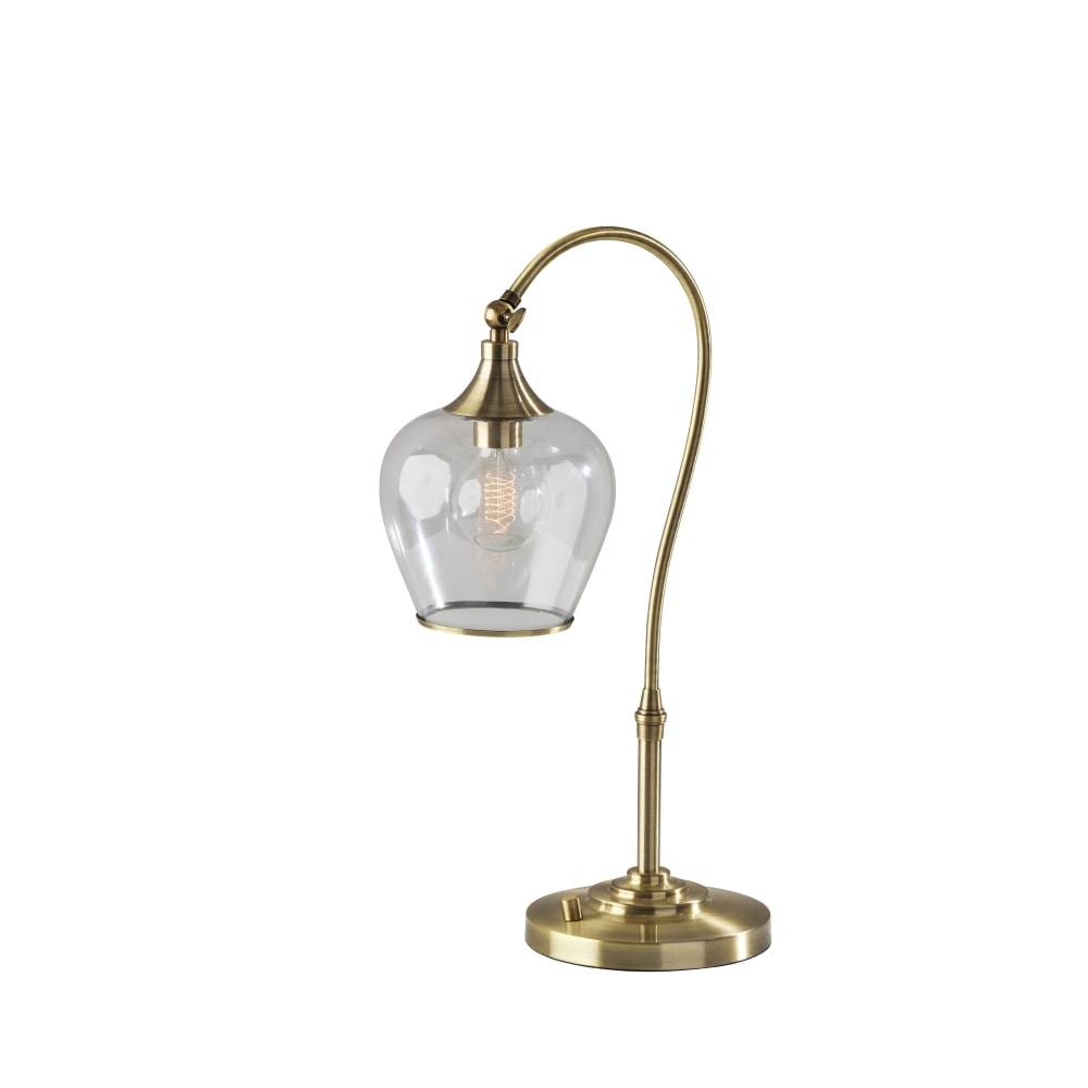 Adesso Bradford Desk Lamp, 23-1/4inH, Antique Brass Base/Clear Shade
