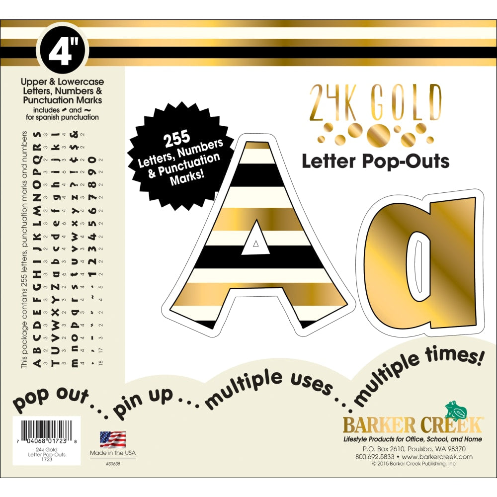 Barker Creek Letter Pop-Outs, 4in, 24K Gold, Set Of 255