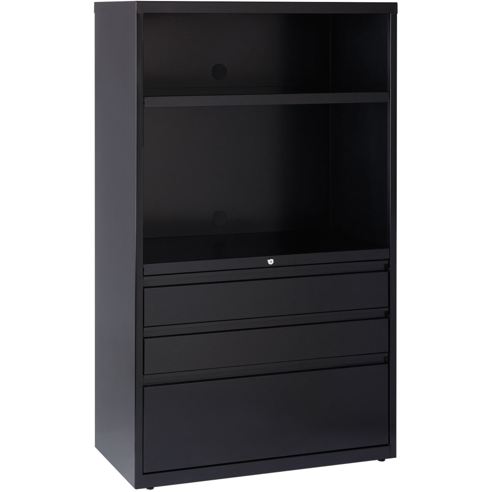 Lorell Smart 36inW x 18-11/16inD Lateral 3-Drawer Combo File Cabinet, Black