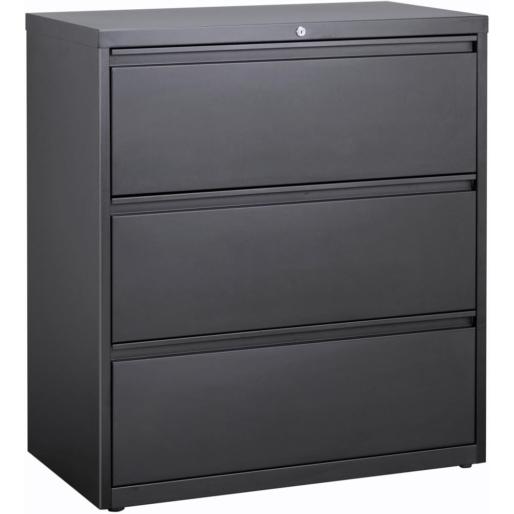 Lorell 36inW x 18-8/10inD Lateral 3-Drawer Hanging File Cabinet, Charcoal