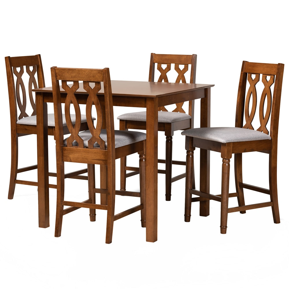 Baxton Studio Darcie 5-Piece Pub Set, Gray/Walnut
