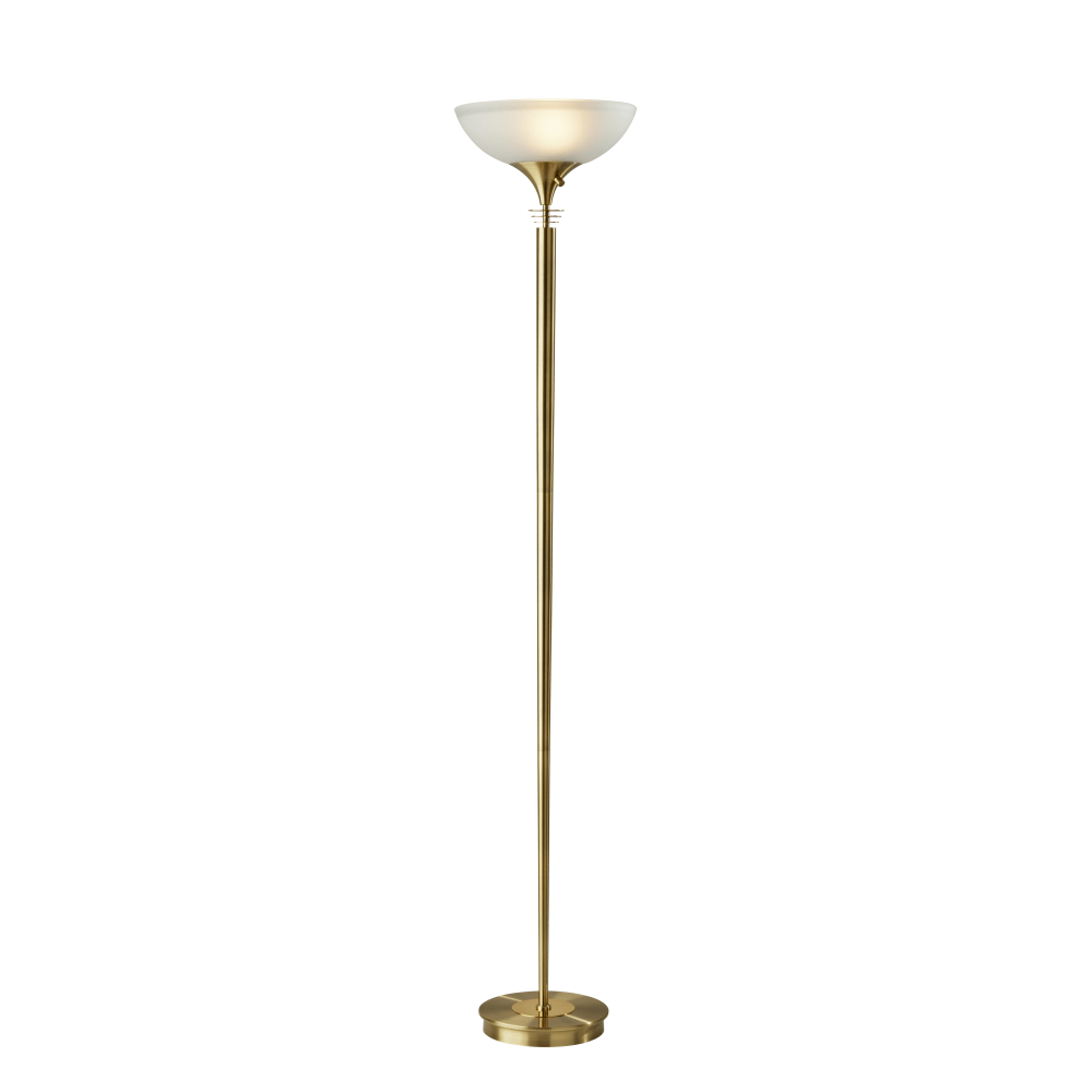 Adesso Metropolis 300W Torchiere Floor Lamp, 71inH, Frosted White Shade/Antique Brass Base