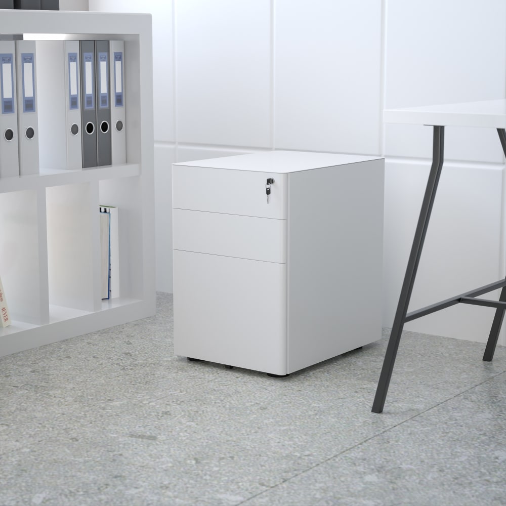 Flash Furniture Modern 21inD Vertical 3-Drawer Mobile Locking File Cabinet, White
