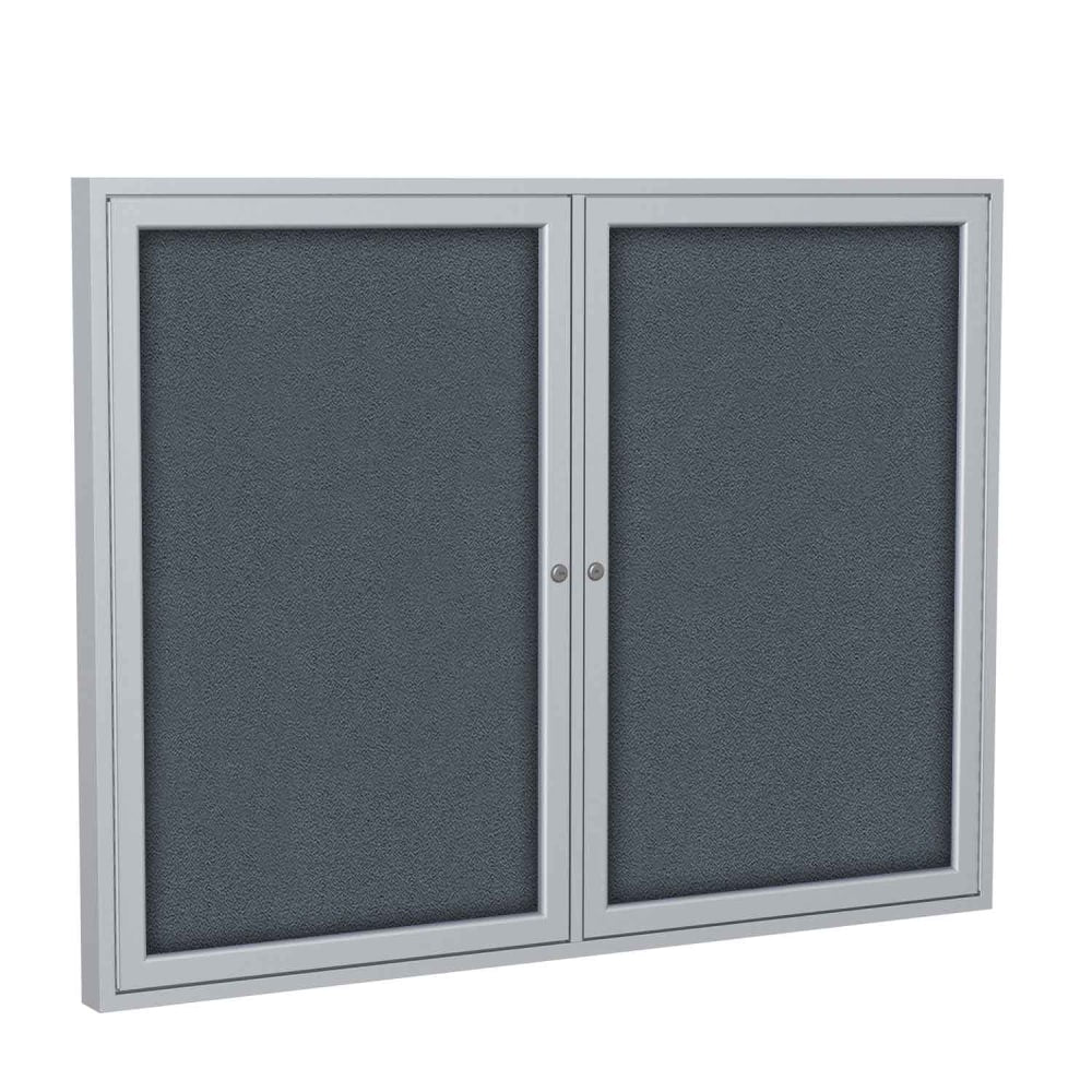 Ghent Traditional Enclosed 2-Door Fabric Bulletin Board, 36in x 60in, Gray, Satin Aluminum Frame