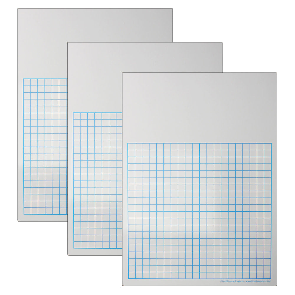 Flipside 1/2in Graph Dry-Erase Boards, 11in x 16in, White/Blue, Pack Of 3 Boards