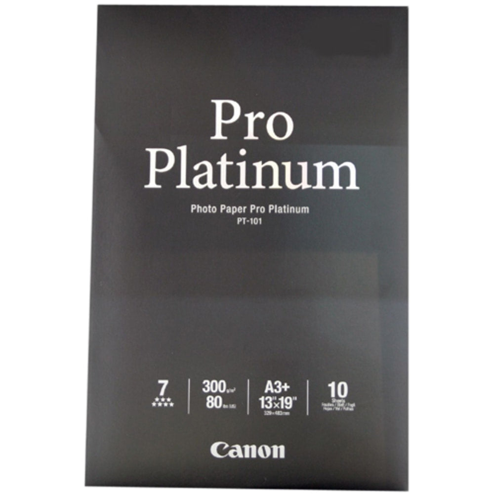 Canon Pro Platinum Photo Paper, 13in x 19in, 98 (U.S.) Brightness, 80 Lb, White, Pack Of 10 Sheets