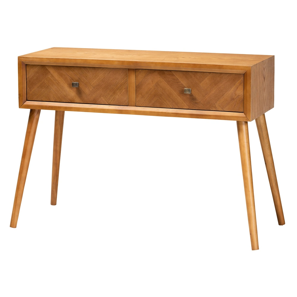 Baxton Studio Mid-Century Modern 2-Drawer Console Table, 31-1/2inH x 43-5/16inW x 16-1/16inD, Natural Brown