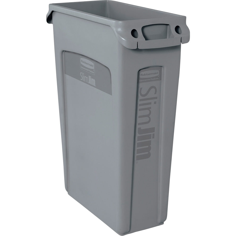 Rubbermaid Commercial Slim Jim 23-Gallon Vented Waste Containers - 23 gal Capacity - Rectangular - Durable, Handle - 30in Height x 11in Width x 22in Depth - Gray - 4 / Carton