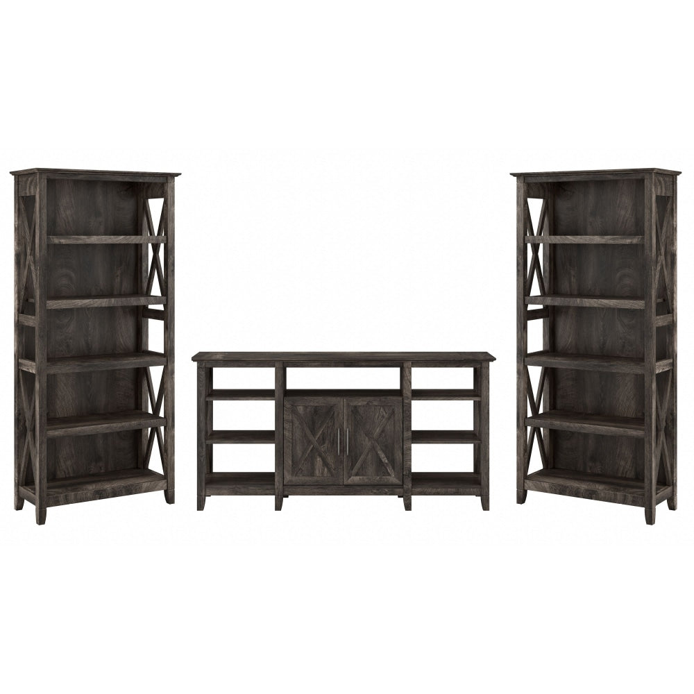Bush Furniture Key West Tall TV Stand With Set Of 2 Bookcases, Dark Gray Hickory, Standard Delivery