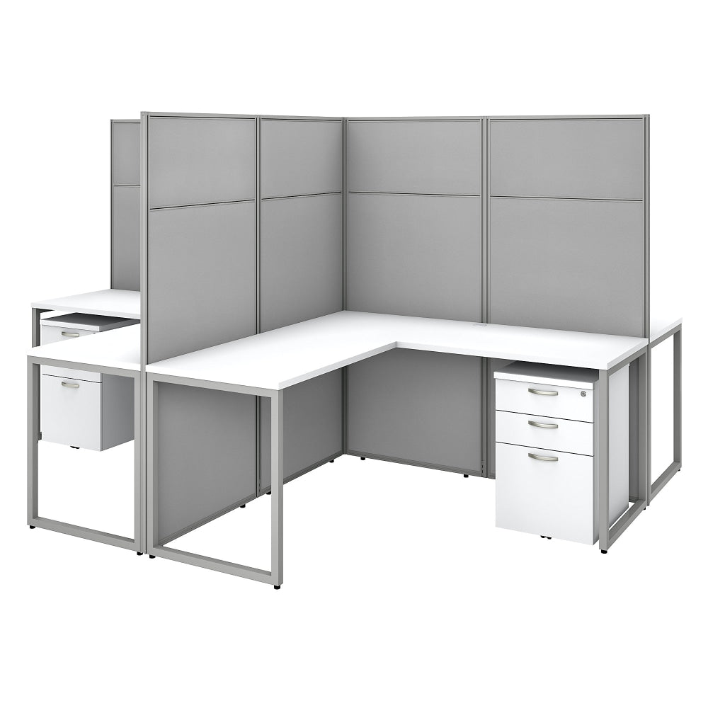 Bush Business Furniture Easy Office 60inW 4-Person L-Shaped Cubicle Desk With Drawers And 66inH Panels, Pure White/Silver Gray, Standard Delivery