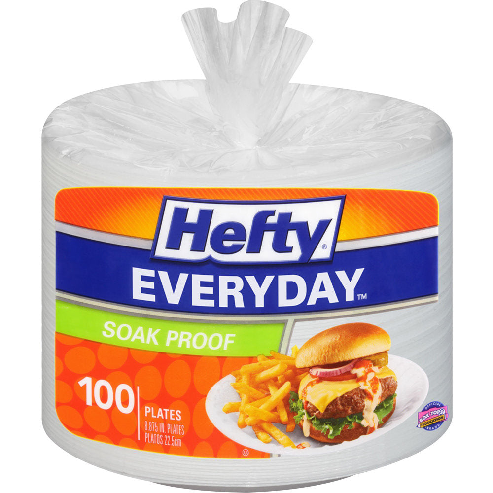 Hefty Everyday Soak Proof Disposable Foam Plates, 8 14/16in Diameter, White, Pack Of 100