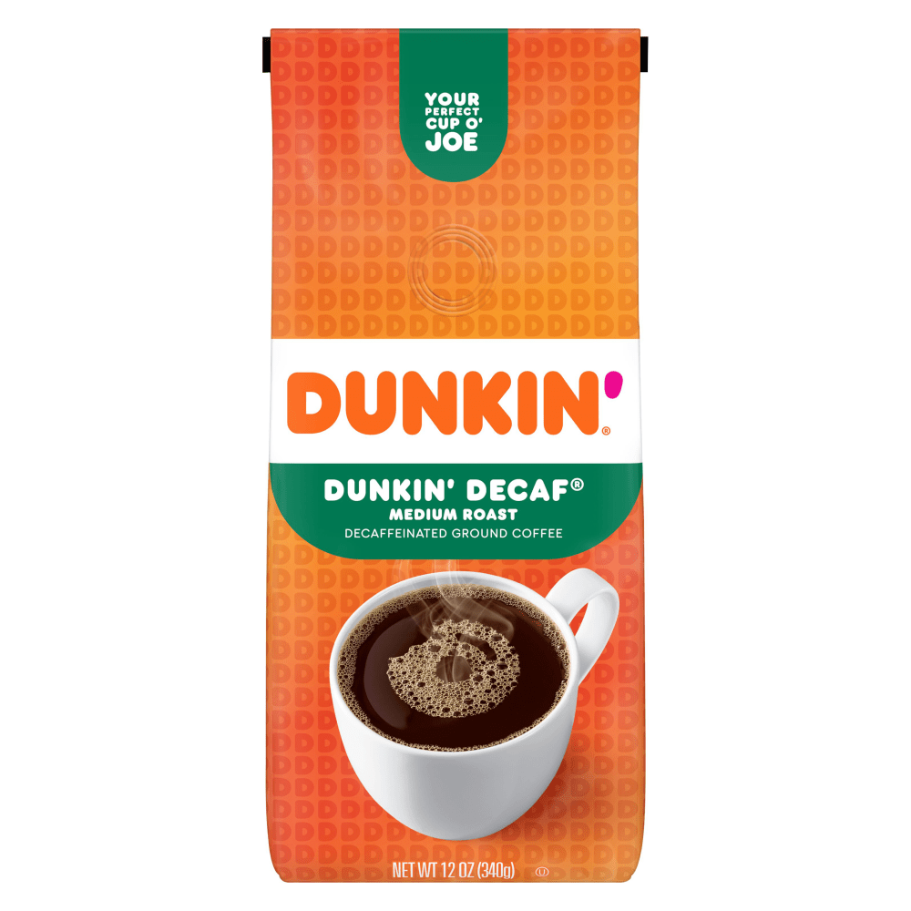 Dunkin Donuts Ground Coffee, Medium Roast, Decaf, 12 Oz Per Bag