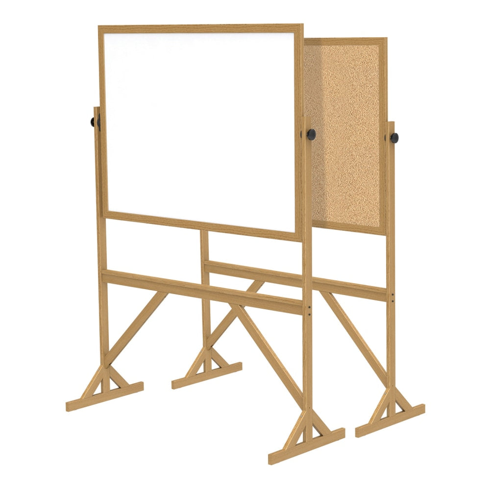 Ghent 2-Sided Cork Bulletin/Non-Magnetic Dry-Erase Whiteboard, 72 1/8in x 53 1/4in, Wood Frame With Brown Finish