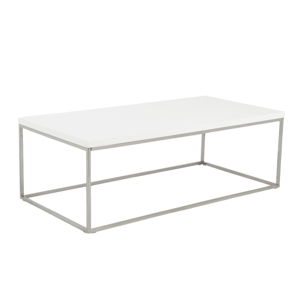 Eurostyle Teresa Rectangle Coffee Table, 15-1/2inH x 47inW x 23-1/2inD, Polished Steel/High Gloss White