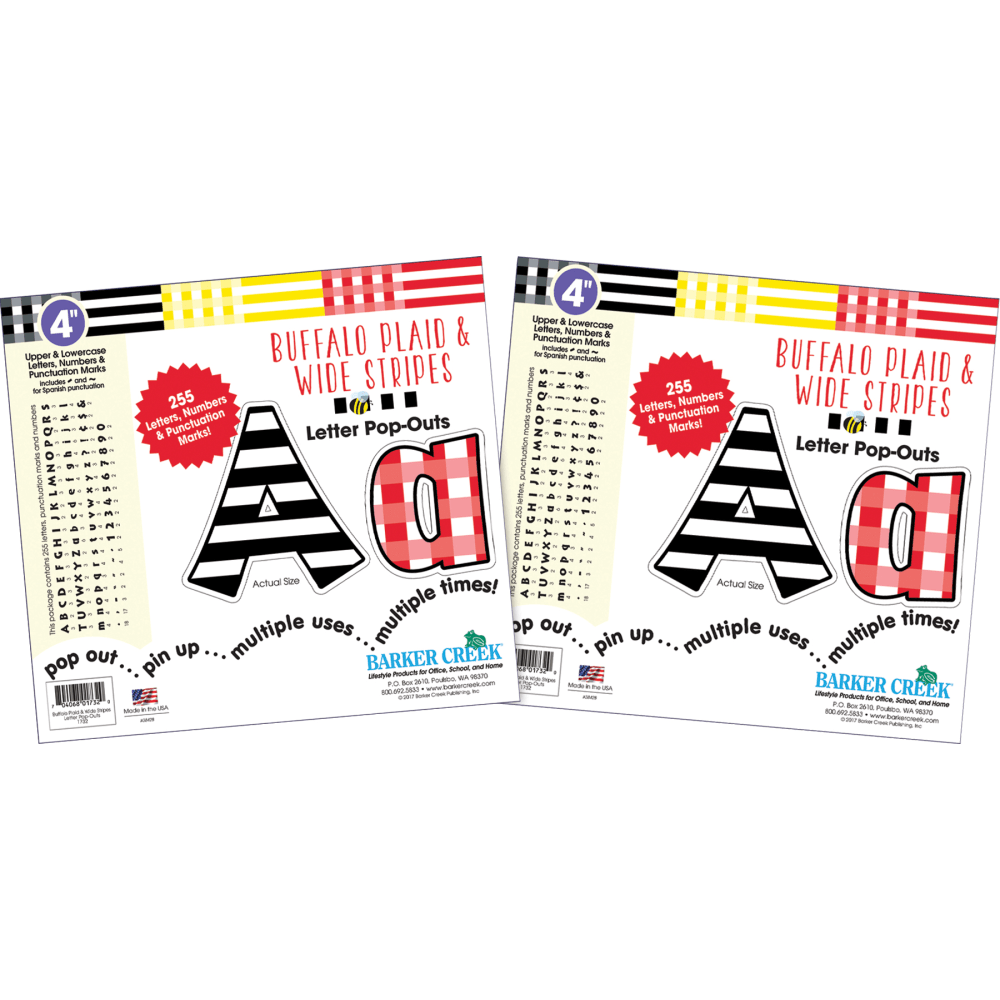 Barker Creek Letter Pop-Outs, 4in, Buffalo Plaid Wide Stripes, Pack Of 510